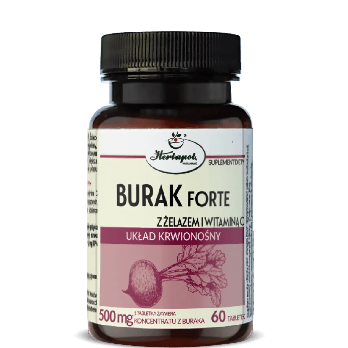 Burak Forte z żelazem i witaminą C 60 tabletek Herbapol Kraków