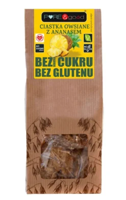 Ciastka Owsiane z Ananasem Bez Dodatku Cukru Bezglutenowe 150g Pure&Good