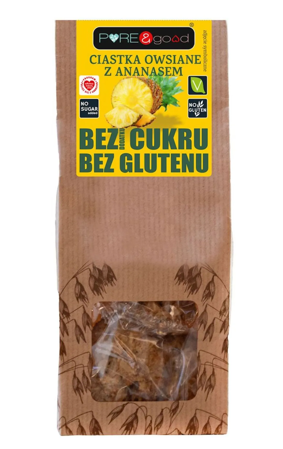 Ciastka Owsiane z Ananasem Bez Dodatku Cukru Bezglutenowe 150g Pure&Good