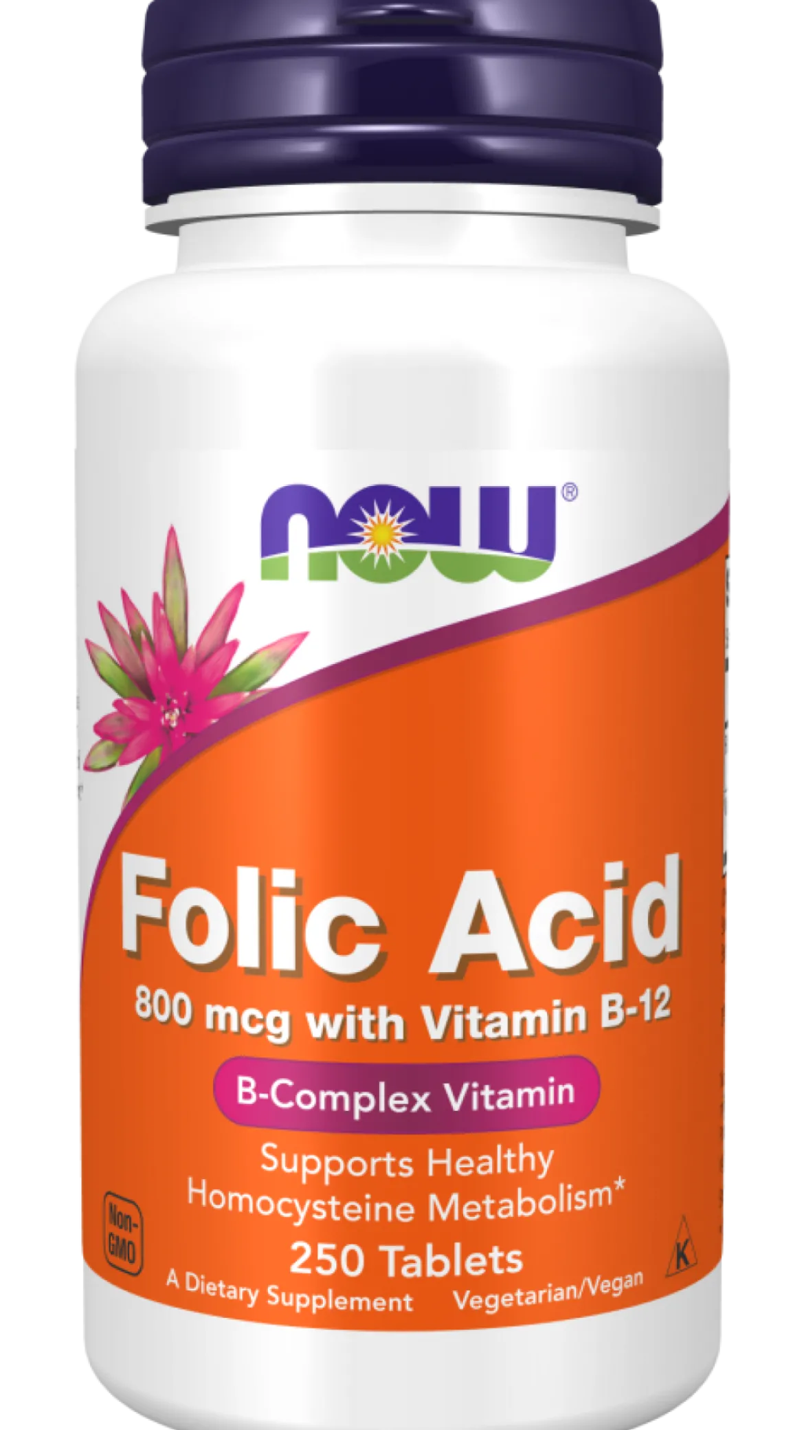 Folic Acid (kwas foliowy + witamina B12) 800 mcg 250 tabletek Now Foods