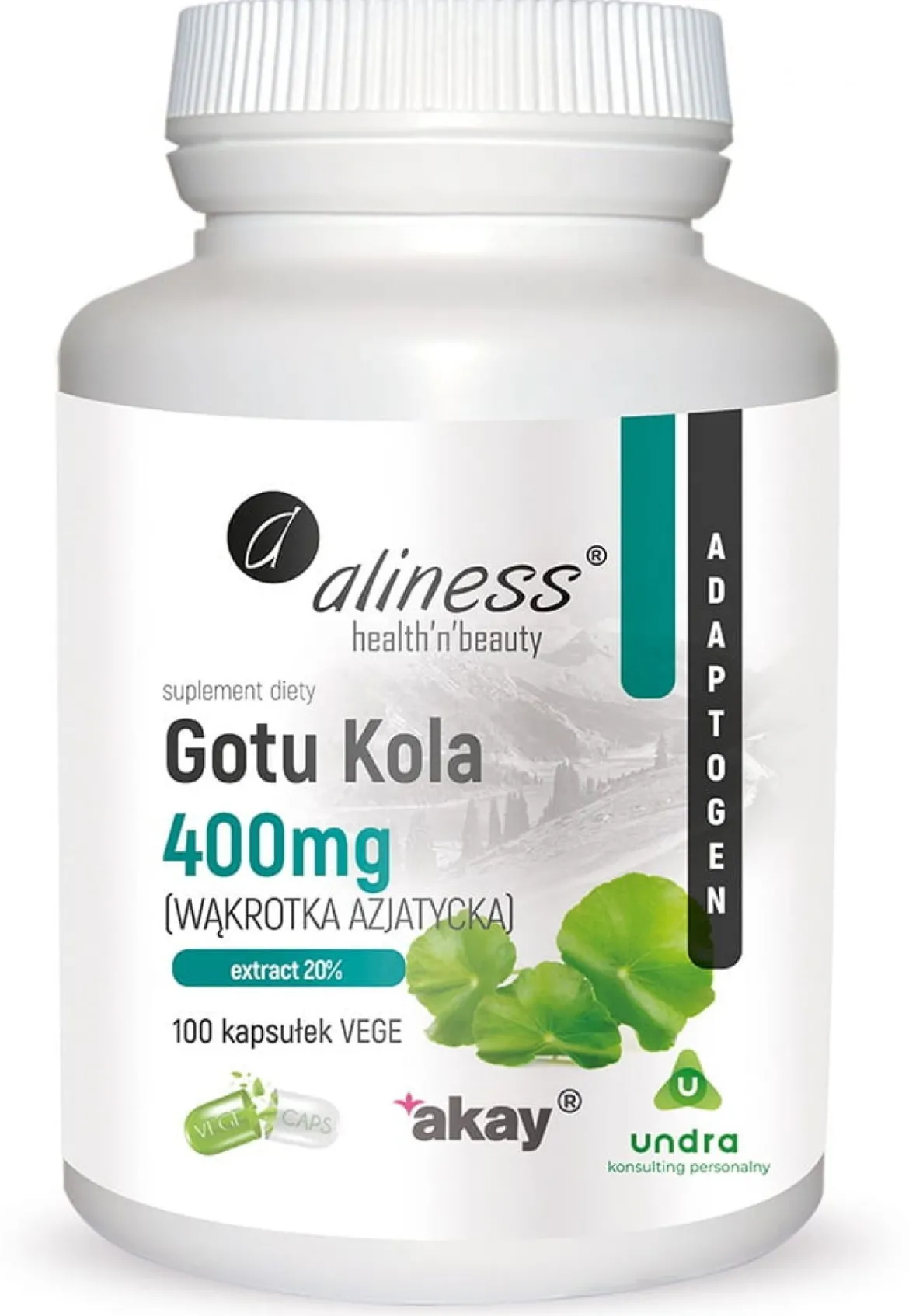 Gotu Kola (Centella asiatica, wąkrotka azjatycka) 400mg x 100vege caps Aliness