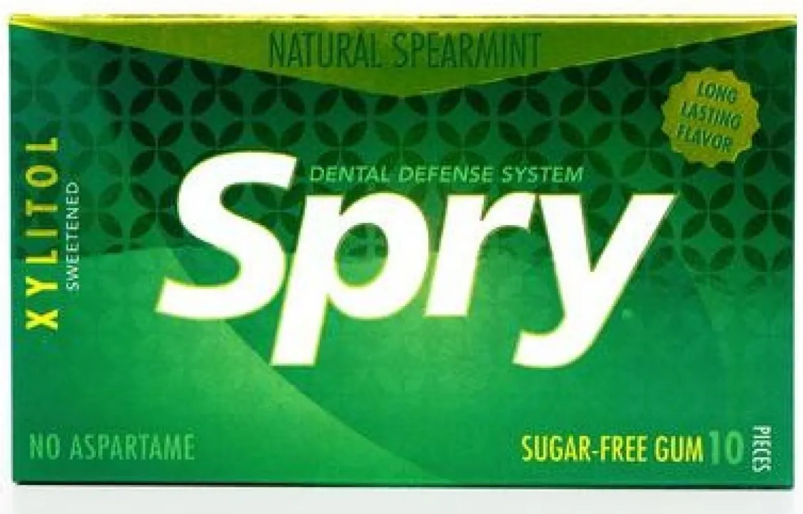 Guma do Żucia z Ksylitolem o Smaku Mięty Kędzierzawej Bezglutenowa 10 aztuk (12g) Spry