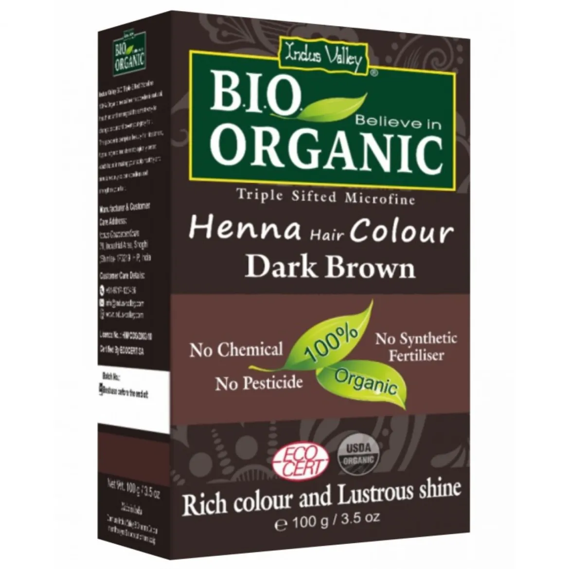 Henna BIO Ciemny Brąz BIO 100g Indus Valley