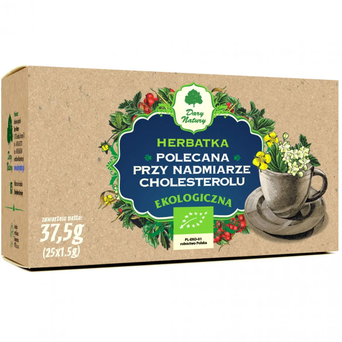 Herbatka Polecana przy nadmiarze cholesterolu EKO 25x1,5g Dary Natury