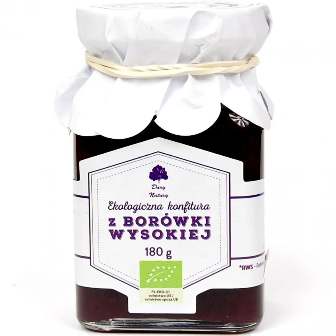 Konfitura z borówki amerykańskiej (wysokiej) EKO 180g Dary Natury