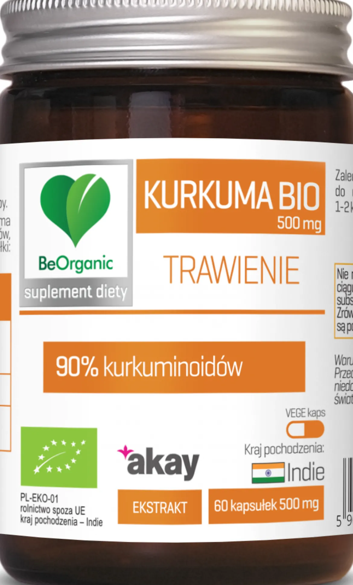 Kurkuma Ekstrakt BIO 50 kapsułek 500mg BeOrganic