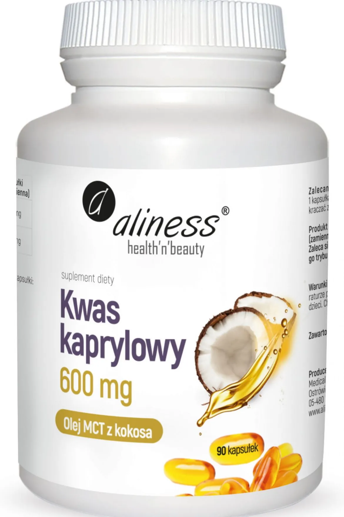 Kwas kaprylowy (60% C8) 600 mgx90caps Aliness