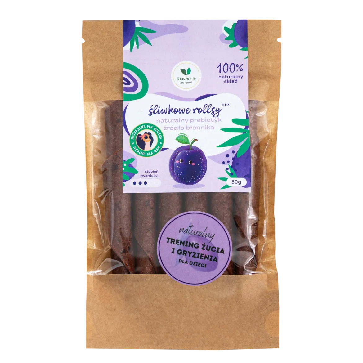 Śliwkowe Rollsy Naturalny Prebiotyk i źródło Błonnika50g Naturalnie Zdrowi