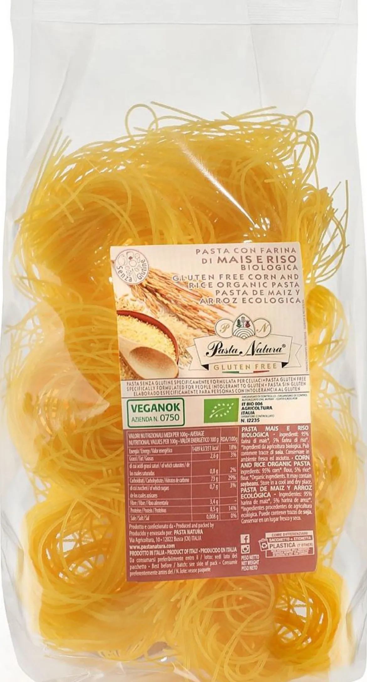 Makaron (Kukurydziano - Ryżowy) Spaghetti Bezglutenowy BIO 250g Pasta Natura
