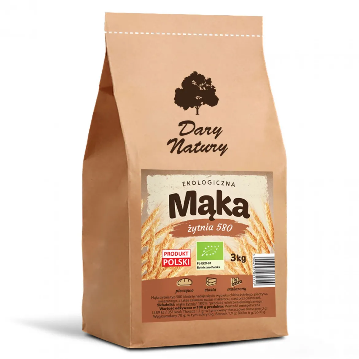 Mąka żytnia 580 EKO 3kg Dary Natury