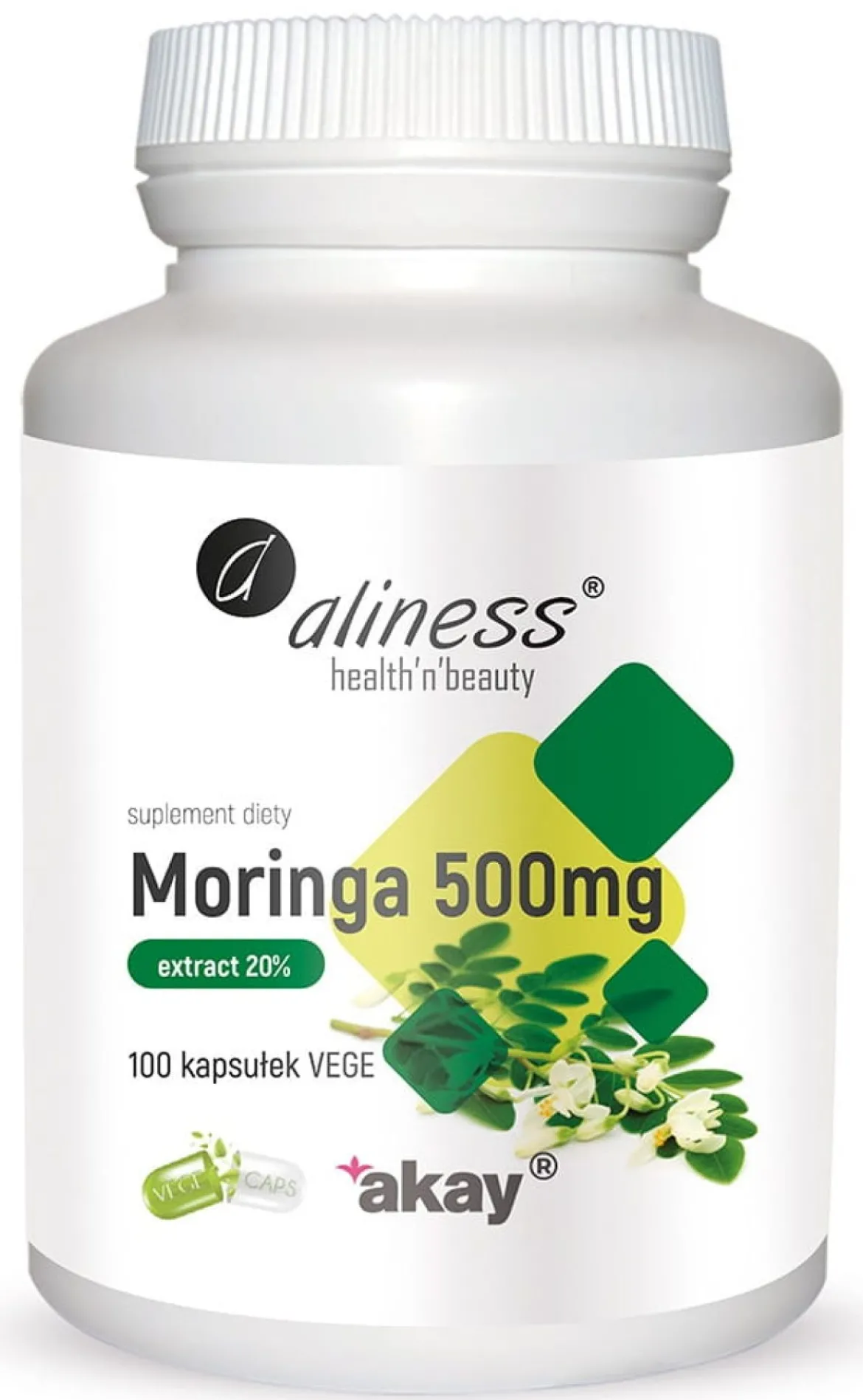 Moringa ekstrakt 20% 500mg x 100vege caps Aliness