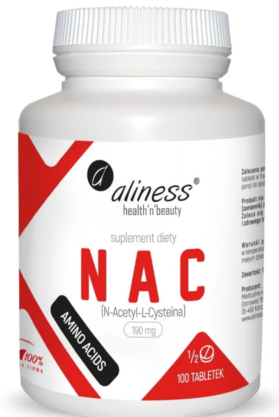 NAC 190 mg N-Acetyl-L-Cysteine 100 tabletek Aliness