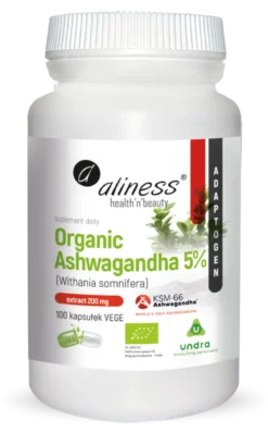 Organic Ashwagandha 200mg 5% 100 Vege caps Aliness
