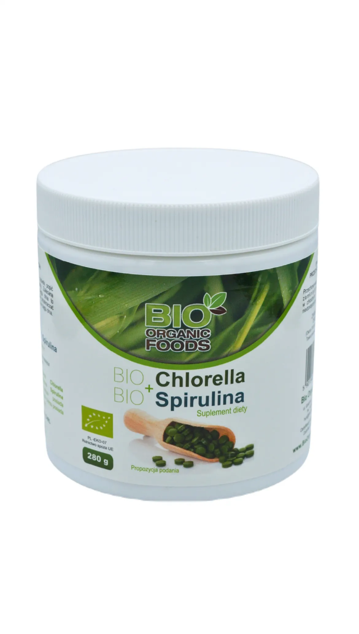 Organic Chlorella Pyrenoidosa + Spirulina w tabletkach 280g Bio Organic Foods